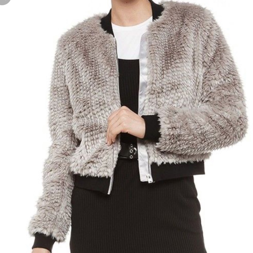 Bardot Fuax Fur Bomber Jacket- LARGE or 10